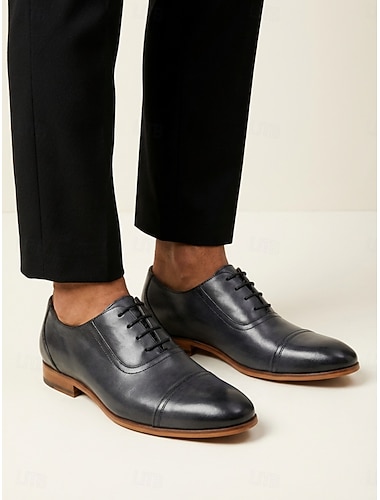  Zapatos formales negros de cuero genuino para hombre, calzado de boda elegante para el novio y los invitados a la boda.