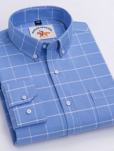  Homme Chemise Chemise habillée Chemise boutonnée Chemise Oxford Plaid Extérieur Travail Bleu Jaune Bleu Roi manche longue Col Rabattu Été Printemps Vêtement Tenue Boutons