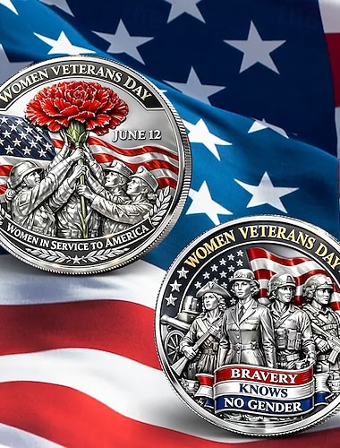  Gedenkmünze zum Tag der weiblichen Veteranen, die den Mut und den Dienst weiblicher Militärheldinnen würdigt, patriotische Sammlermedaille, inspirierendes Geschenk zum 12. Juni.