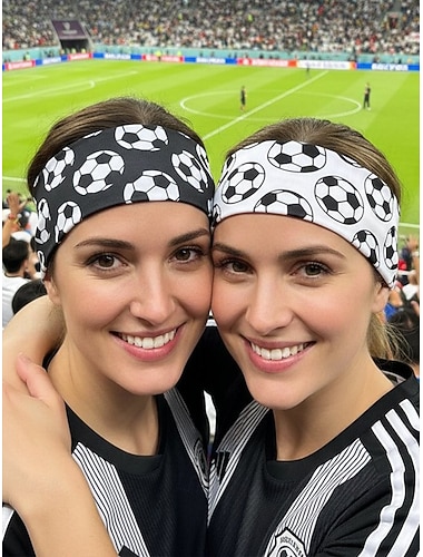  Elastische polyester haarband voor dames met voetbalprint, zwart-witte haarband voor voetbalfans, perfect voor het aanmoedigen tijdens wedstrijden, in het stadion, als casual sportkleding of voor dagelijks gebruik.