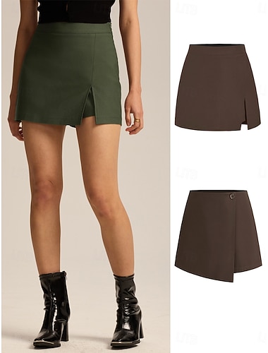  Dame Ferieskjørt Mote Fritid Mini Høy Midje Skjørt عادي Uelastisk Daglig Gate Vin Svart Militærgrønn Navyblå Vår Polyester