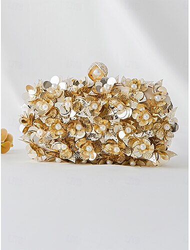  حقيبة يد نسائية أنيقة مزينة بالترتر والزهور، مصنوعة من البوليستر، مزينة بالزهور، مزودة بسلسلة بألوان متعددة، مناسبة لحفلات الزفاف والمآدب والمناسبات الرسمية وحفلات الكوكتيل المسائية.