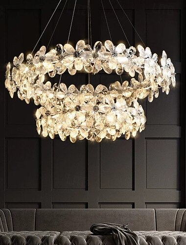  Lampă pandantiv pentru dormitor, stil nou, stil crem, caldă și romantică, în formă de petală, lampă pentru dormitorul matrimonial, lampă pandantiv de înaltă calitate pentru living, lampă de cristal,