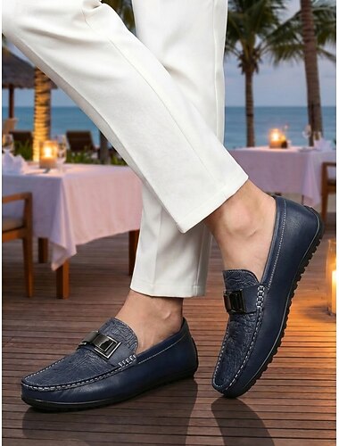 Marineblauwe instappers met gesp voor heren, lichtgewicht comfortabele mocassins voor avondjes uit in resorts, diners tijdens de vakantie, uitstapjes aan de kust, cruises en smart casual avondoutfits.