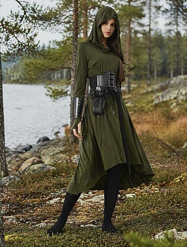  Medeltida kostymer Renässans fint Kläder Lång ärm Bågskytt Fe Spetsknuten Ensfärgat Maskeradkläder Dam fantasi Maskerad Fest Renässansmässan LARP Vuxna Kostym Alla årstider