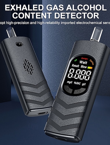  Etilometro professionale, sensore elettrochimico a celle a combustibile ad alta precisione, rilevatore di alcol digitale portatile, ricaricabile tramite USB tipo-C per uso personale. &uso domestico