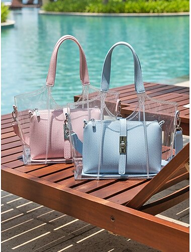  Dame bohemsk gjennomsiktig PVC-veskesett, mor-barn-veske med flere rom og stor kapasitet med justerbar skulderrem, stilige flerfargede vesker for strandferie og uformell daglig bruk