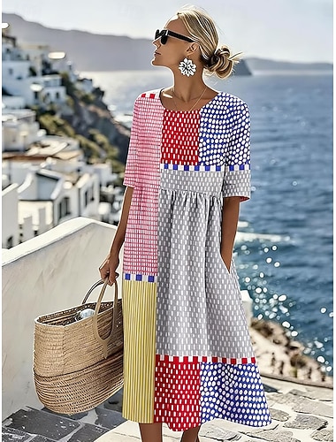  Per donna Abito Midi Abito a Tubino Vacanza Casual Boho Vestibilità regolare Floreale Grafico Mezza Manica Girocollo Rosa Estate Primavera