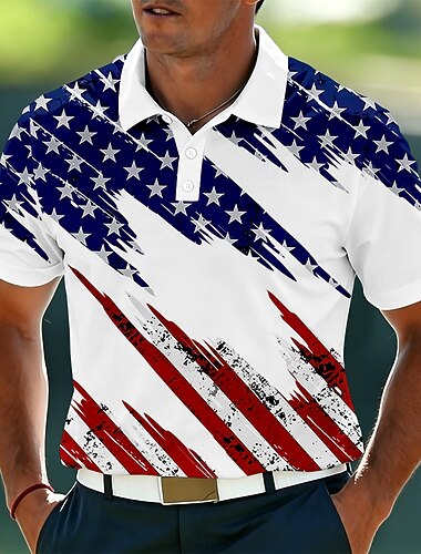  4 juillet 2026, 250e anniversaire Homme Drapeau Américain Polo Manche Courte Polos Chemises à Col Occasionnel Athleisure Tenue quotidienne Impression 3D Boutons Été Printemps Noir Blanche Rouge
