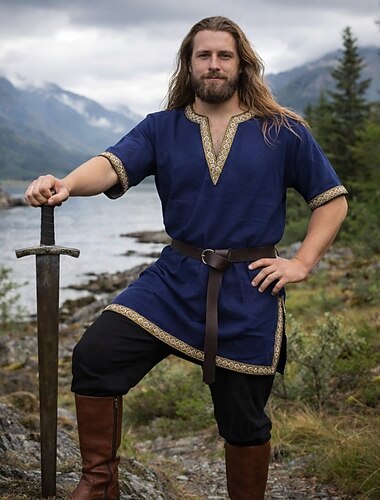  Middeleeuws Renaissance Broeken Outfits Ceintuur Lange Mouwen Vikingen Ranger V-hals Kostuum Voor heren Viking Piraat Maskerade Feest Renaissance beurs LARP Volwassenen Hemd Broeken Ceintuur
