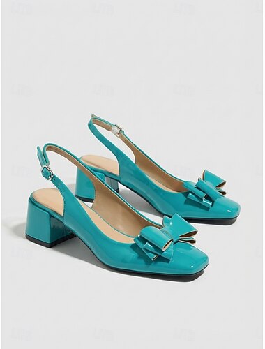  Damskor med livfulla blågrön slingback-motiv - bekväma blockklackar med fyrkantig tå och rosettdetalj för vardagsbruk och kontorsarbete &sommarutflykter