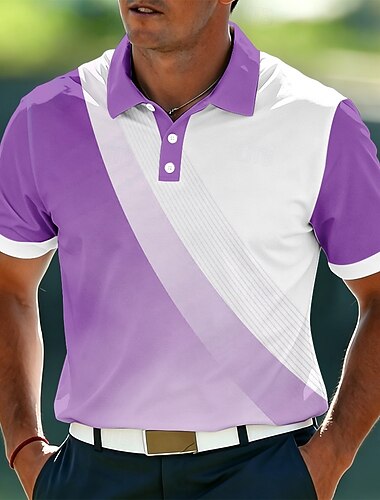  Voor heren Meetkundig Poloshirts Korte mouw Poloshirt Revers Casual Sportkleding Alledaagse kleding 3D-afdrukken Knop Zomer Lente blauw Paars Bruin