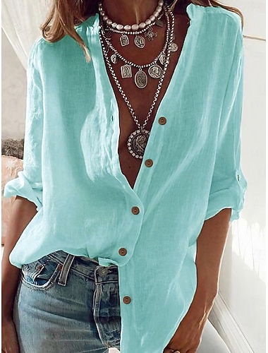  Dámské Tunika Tlačítko nahoru Dlouhé bavlněné topy Top z bílé bavlny Bez vzoru Denní Základní Na běžné nošení Dlouhý rukáv Stojáček Dlouhé topy Ležérní Denní Práce Vodní modrá Černá Bílá Rubínov