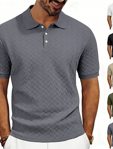  Herr Polo Pikétröjor Ledigt Gata Kavajslag Kortärmad Grundläggande Modern Slät Lättvikt Knappar Sommar Vår Normal Svart Vit Kaki Mörkgrå Armégrön Polo