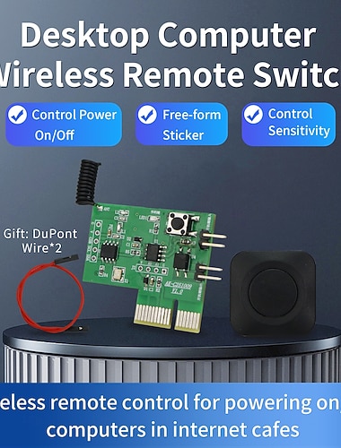  Trådløs PC-fjernkontrollkort for strømbryter, PCIe stasjonær PC-fjernkontrollkort for start og avslutning, trådløs oppstarts- og av/på-bryter for PC-kabinett, inkluderer RF-fjernkontrollknapp
