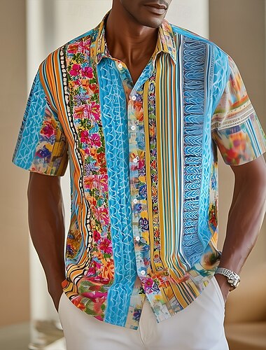 Homme Imprimé Floral Plantes Tropicales Blocage de couleurs Chemise Chemise hawaïenne Chemises tropicales Manche Courte Hawaïen Resort Vacances à la Plage Été Printemps Col Rabattu Impression 3D