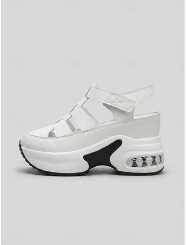  Women's White Platform Sandals – Lightweight Air Cushion Sport Sandals with Shock Absorbing Sole, Comfortable Walking Shoes for Travel, Casual Wear & Outdoor
