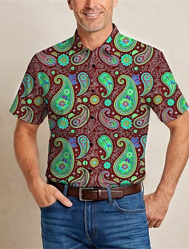  Retro / vintage Hippie 1970erne قميص Korte ermer Hippie Paisly Kostyme Herre musikk festival Fest Dagligdagstøy Voksne Trøye Vår sommer