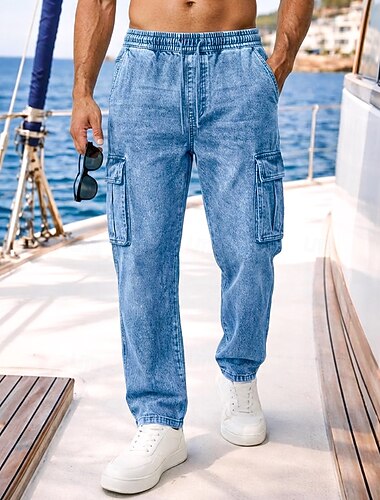  Herr Militärbyxor Casual byxor Sommarbyxor 100% Bomuld Syratvättade byxor Snörning Elastisk midja Rakt ben Slät Komfort Andningsfunktion Fullängd Ledigt Dagligen Utomhus Semester Mode Svart Marinblå