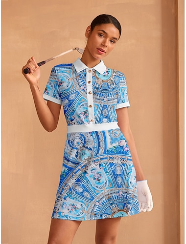  Naisten golf mekko Taivaan sininen+valkoinen Hihaton Hameet Naisten Golfasut Vaatteet Asut Vaatteet