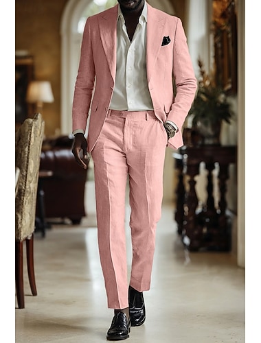  Herr Smokingar Linnekostymer Bal Företag Vit Rodnande Rosa Vår & sommar Jacka Spetsslag party Lättvikt Solid färg Smal passform 2 delar set Singelknäppt Två knappar