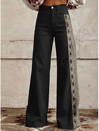  רטרו\וינטאג' בוהו שנות ה-70 מִכְנָסַיִים מכנסיים רחבים היפי דיסקו מותן גבוה תחייה מערבית סגנון ג'ינס דמוי עור תחפושות בגדי ריקוד נשים קרנבל יום יומי\קז'ואל פסטיבל מוזיקה מסיבת נושא רטרו מבוגרים