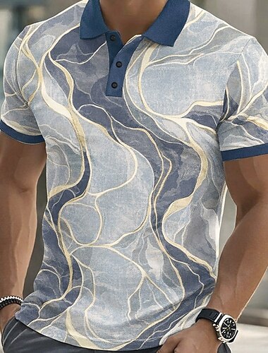  Per uomo Marmo Polo Manica Corta Magliette polo Camicie con Colletto Casual Athleisure Abbigliamento quotidiano Stampa 3D Bottoni Primavera & Estate Blu Viola Verde