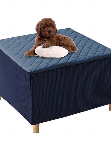  Quadratischer Ottomanenbezug, 100 % wasserdichter, dicker Überzug für quadratische Ottomanen, waschbarer Aufbewahrungshocker, Möbelschutz für Hunde und Haustiere