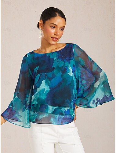  Top a strati in chiffon con fantasia Ocean Bloom