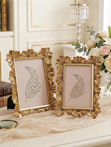  Cadre photo décoratif en résine, motif marguerite 3D doré, style européen. Idéal pour décorer une chambre, un salon, un bureau ou un couloir. Un cadeau parfait pour les fêtes ou comme accessoire