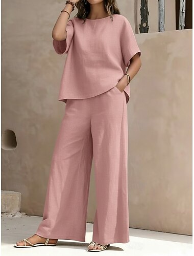  Damen Zweiteilige Sets Hosen-Sets Bolero Kurzarm Rundhalsausschnitt Einfach Mode Streetwear Lässig Täglich Outdoor Weiß Gelb Rosa Sommer Normale Passform