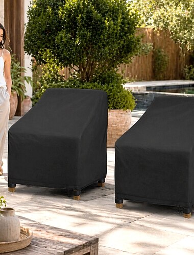  210d utomhusstolar möbelöverdrag vattentätt, uteplatsmöbelöverdrag, solstolsöverdrag utomhusstapelstolar för alla väderskydd, svart