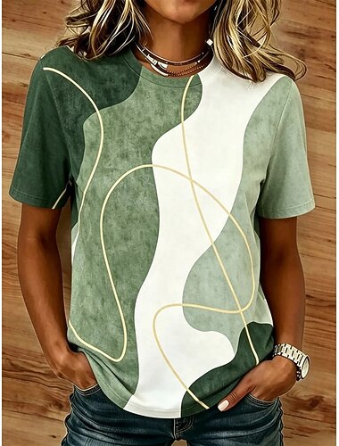  Damen T Shirt Druck Blumen Grafik Pflanzen Stilvoll Klassisch Lässig Kurzarm Rundhalsausschnitt Rundhals Normale Oberteile Lässig Täglich Weiß / blau Rosa Grün Sommer Frühling Herbst