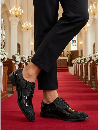  Herresko i ekte skinn med oxford-detaljer, svarte klassiske formelle sko til bryllup, forretningsmøter og spesielle anledninger