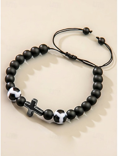  Heren sportarmband van gemengd materiaal met voetbal- en basketbalmotief. &Voetbalkralen, verstelbare maat, accessoire voor fans, casual kleding voor wedstrijddagen en sportevenementen. &dagelijkse