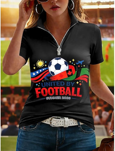  Damen T Shirt Reißverschluss Grafik Stilvoll Klassisch Lässig Kurzarm Hoher Ausschnitt Normale Oberteile Lässig Täglich Sport Blau Schwarz Weiß Rote Sommer Frühling
