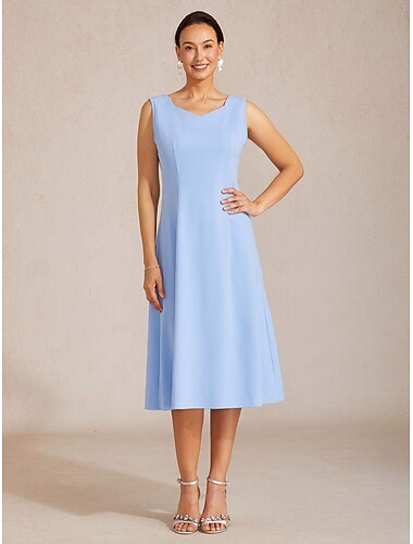  Női Midi ruha Hüvelyruha Elegáns Napi Esküvői vendég Randi Tömör szín Ujjatlan Szögletes Égszínkék