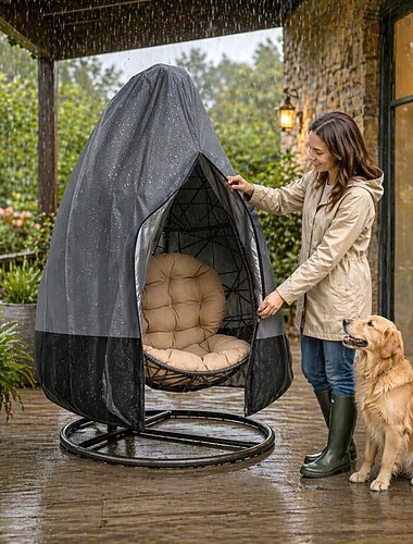  Uppgraderade äggöverdrag till uteplatsstolar med dragkedja, äggöverdrag till gungstolar i rotting, vattentätt, kraftigt väderbeständigt stolsöverdrag för utomhusbruk, vindtätt hängande stolsöverdrag,