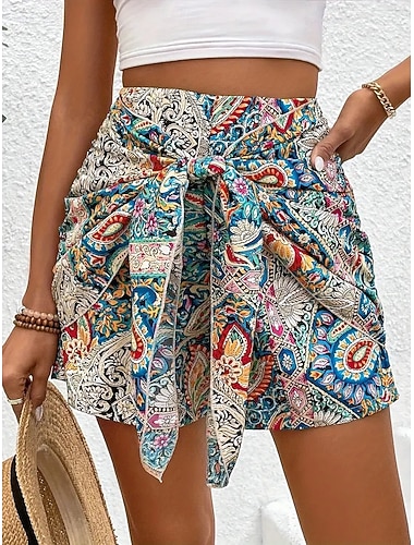  Dámské Tepláky Kalhoty chinos Kraťasy prázdniny Vinobraní Cikánský Krátký Vysoký pas Grafika Kašmírový vzor Tisk Pohodlný Yumuşak Pohodlné Lehce elastické Venkovní ulice Vodní modrá Žlutá Rubínov