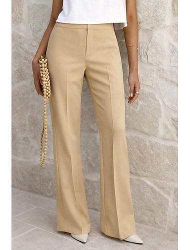  Dames Broek Pakken Uitlopende broek Zomerbroek Elegant Modieus Casual / Dagelijks Volledige lengte Hoge taille Effen Kleur Effen Comfort Zacht Ademend Micro-elastisch Streetwear Werk Formeel Geel