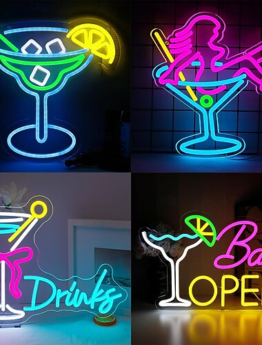  لافتة نيون مضيئة بتقنية LED لحانات الكوكتيل، تعمل بمنفذ USB، سطوع قابل للتعديل، إضاءة حفلات متوهجة للحانات الداخلية والمطاعم والمقاهي والصالات وحانات المنازل والنوادي الليلية وغرف الطعام والحفلات