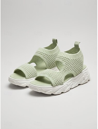  Naisten vihreät kevyet neulotut urheilusandaalit – hengittävät paksupohjaiset vapaa-ajan kävelykengät kesäksi ja matkoille &arjen mukavuus