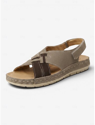  Damskie sandały na co dzień z krzyżującymi się paskami na pięcie – wygodne, dwukolorowe, płaskie sandały z odkrytymi palcami, idealne na letnie podróże, plażę i codzienne spacery