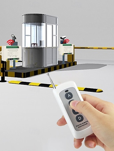  Trådløst fjernkontrollsett, 4-kanals RF-relémottaker med 4-knappers ABCD-fjernkontroll, langtrekkende antenne for portåpner, garasjeport, industriell barriere &motorstyring, likestrøm 12v/48v 30a
