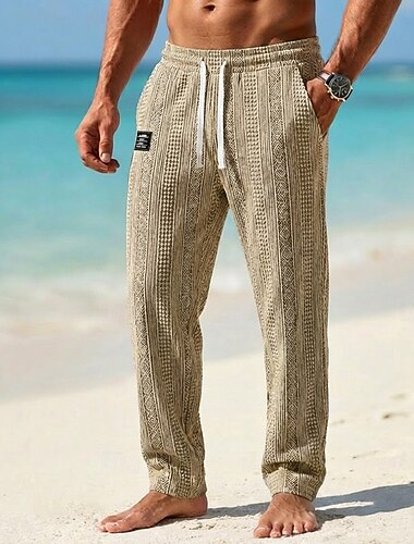  Homme Pantalons Pantalon décontracté Pantalons Amples Pantalon texturé Jacquard Cordon de serrage Jambe Droite Uni Confort Longueur complète Occasionnel Quotidien Extérieur Vacances Mode Bleu Noir