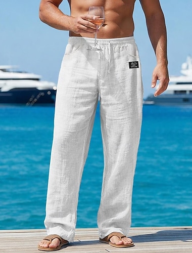  Herren Hose Sommerhose Baggy-Hosen Strandhose Elastischer Bund Gerader Schnitt Einfach Komfort Atmungsaktiv Volle Länge Lässig Täglich Outdoor Urlaub Mode Blau Schwarz Unelastisch