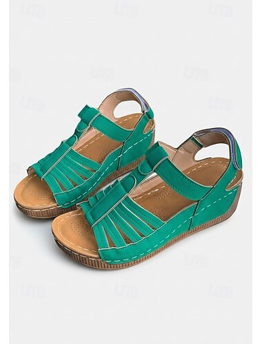  női zöld pántos szandál tépőzárral – könnyű sétacipők hétköznapi viseletre