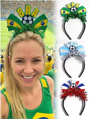  Oversized statement hoofdband van polyester voor dames, opvallend design met meerdere nationale vlaggen, perfect om te gebruiken tijdens een voetbalwedstrijd, als supporter of voor dagelijks casual sporten.