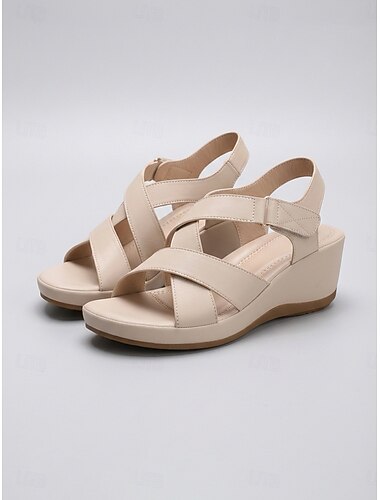  Damskie sandały na koturnie w kolorze złotym z paskami krzyżowymi – regulowane paski, wygodne sandały z podparciem łuku stopy, idealne na podróże i spacery po ogrodzie &odzież codzienna