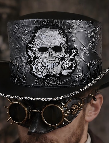  Punk & Gothique Médiéval Steampunk Haut-de-forme Médecin de la peste Fleuri Crâne Déguisement Homme Fantaisie Halloween Carnaval Performance LARP Foire de la Renaissance Adulte Chapeau